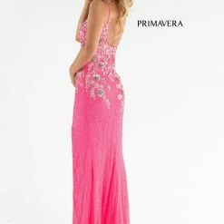 Sequin Dresses Primavera Couture 3730 Prom Dress Flower Bodice Sequins V Neckline Slit Mid Back 27 Sequin Dresses Primavera Couture 3730 Prom Dress Flower Bodice Sequins V Neckline Slit Mid Back