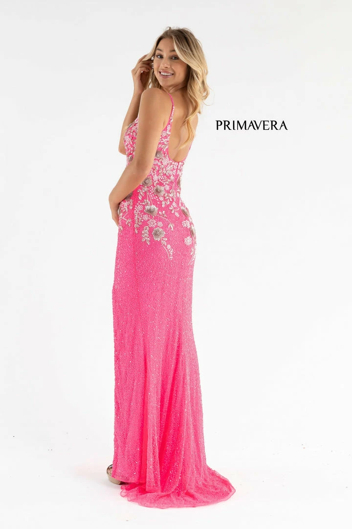 Sequin Dresses Primavera Couture 3730 Prom Dress Flower Bodice Sequins V Neckline Slit Mid Back 13 Sequin Dresses Primavera Couture 3730 Prom Dress Flower Bodice Sequins V Neckline Slit Mid Back