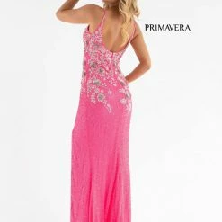 In Stock Primavera Couture 3730 Size 4 Prom Dress Flower Bodice Sequins V Neckline Slit Mid Back 26 In Stock Primavera Couture 3730 Size 4 Prom Dress Flower Bodice Sequins V Neckline Slit Mid Back