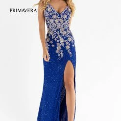 Sequin Dresses Primavera Couture 3730 Prom Dress Flower Bodice Sequins V Neckline Slit Mid Back 24 Sequin Dresses Primavera Couture 3730 Prom Dress Flower Bodice Sequins V Neckline Slit Mid Back
