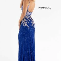 Sequin Dresses Primavera Couture 3730 Prom Dress Flower Bodice Sequins V Neckline Slit Mid Back 22 Sequin Dresses Primavera Couture 3730 Prom Dress Flower Bodice Sequins V Neckline Slit Mid Back