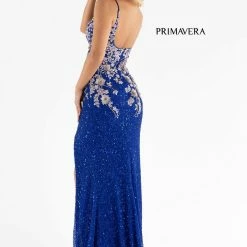 In Stock Primavera Couture 3730 Size 4 Prom Dress Flower Bodice Sequins V Neckline Slit Mid Back 22 In Stock Primavera Couture 3730 Size 4 Prom Dress Flower Bodice Sequins V Neckline Slit Mid Back