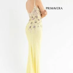 Sequin Dresses Primavera Couture 3730 Prom Dress Flower Bodice Sequins V Neckline Slit Mid Back 19 Sequin Dresses Primavera Couture 3730 Prom Dress Flower Bodice Sequins V Neckline Slit Mid Back