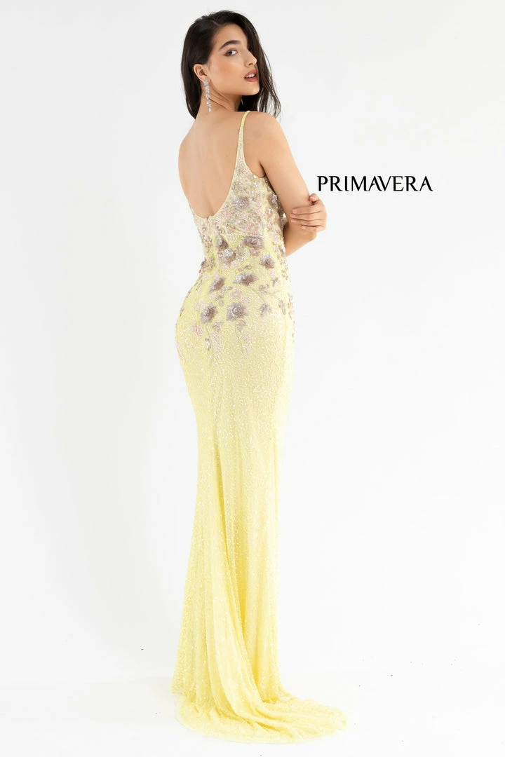 In Stock Primavera Couture 3730 Size 4 Prom Dress Flower Bodice Sequins V Neckline Slit Mid Back 5 In Stock Primavera Couture 3730 Size 4 Prom Dress Flower Bodice Sequins V Neckline Slit Mid Back