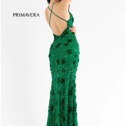 In Stock Primavera Couture 3731 Size 0 3D Flowers Prom Dress Sequins With A V Neckline Slit Open Back 81 In Stock Primavera Couture 3731 Size 0 3D Flowers Prom Dress Sequins With A V Neckline Slit Open Back