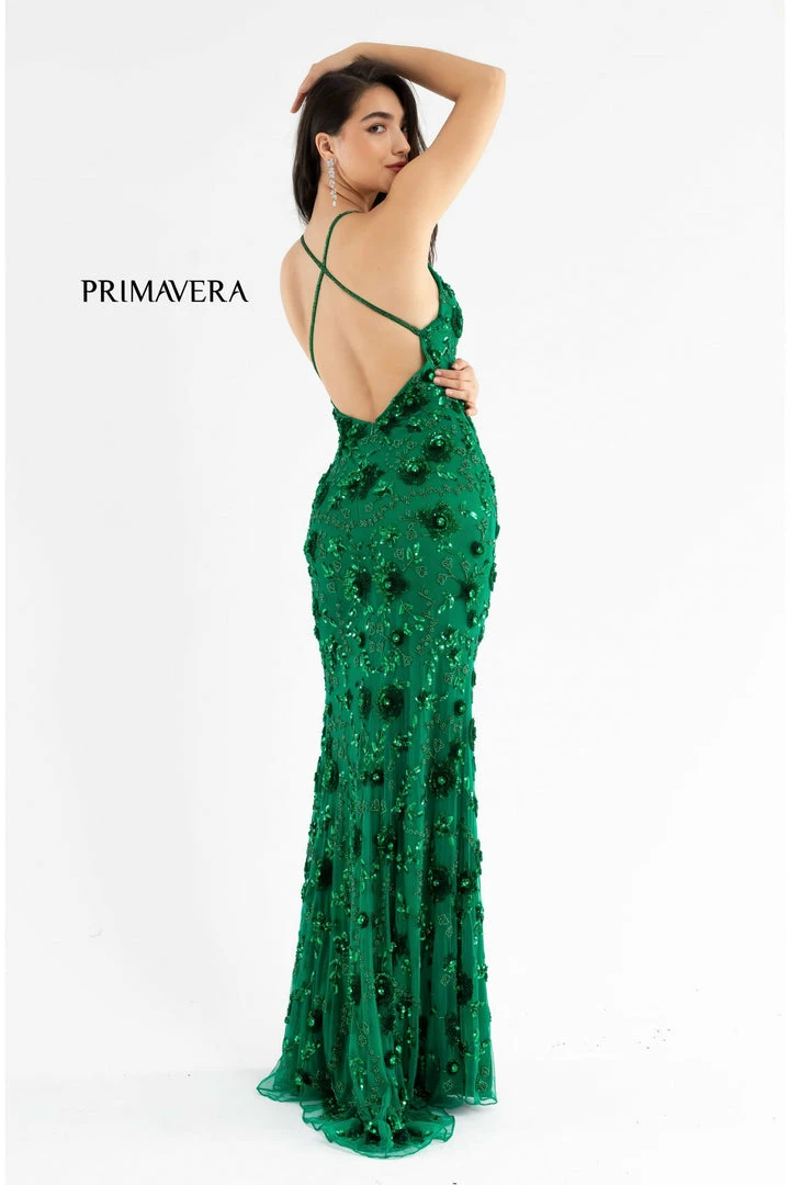 In Stock Primavera Couture 3731 Size 0 3D Flowers Prom Dress Sequins With A V Neckline Slit Open Back 35 In Stock Primavera Couture 3731 Size 0 3D Flowers Prom Dress Sequins With A V Neckline Slit Open Back