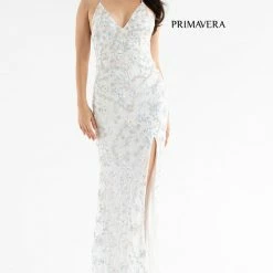 In Stock Primavera Couture 3731 Size 0 3D Flowers Prom Dress Sequins With A V Neckline Slit Open Back 77 In Stock Primavera Couture 3731 Size 0 3D Flowers Prom Dress Sequins With A V Neckline Slit Open Back