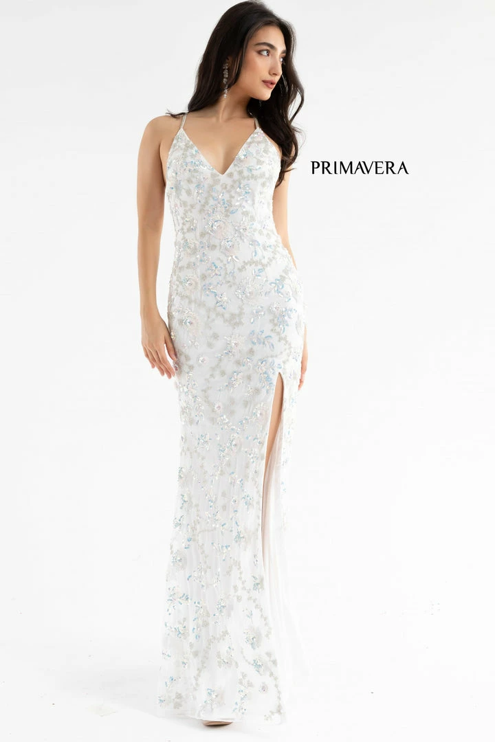 In Stock Primavera Couture 3731 Size 0 3D Flowers Prom Dress Sequins With A V Neckline Slit Open Back 31 In Stock Primavera Couture 3731 Size 0 3D Flowers Prom Dress Sequins With A V Neckline Slit Open Back