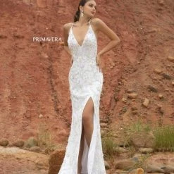 In Stock Primavera Couture 3731 Size 0 3D Flowers Prom Dress Sequins With A V Neckline Slit Open Back 79 In Stock Primavera Couture 3731 Size 0 3D Flowers Prom Dress Sequins With A V Neckline Slit Open Back