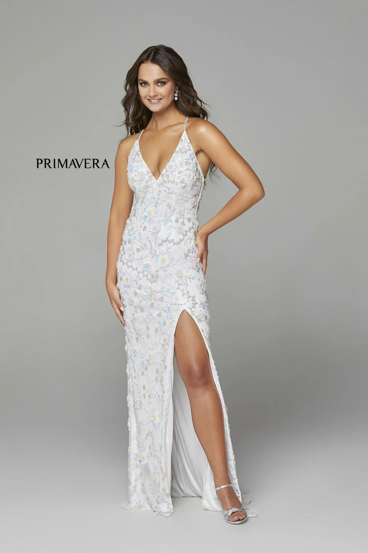 In Stock Primavera Couture 3731 Size 0 3D Flowers Prom Dress Sequins With A V Neckline Slit Open Back 32 In Stock Primavera Couture 3731 Size 0 3D Flowers Prom Dress Sequins With A V Neckline Slit Open Back
