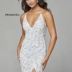 In Stock Primavera Couture 3731 Size 0 3D Flowers Prom Dress Sequins With A V Neckline Slit Open Back 76 In Stock Primavera Couture 3731 Size 0 3D Flowers Prom Dress Sequins With A V Neckline Slit Open Back