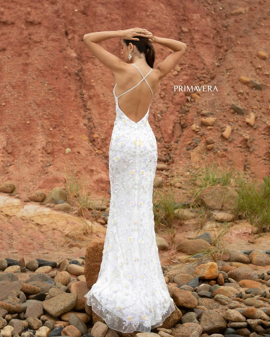 In Stock Primavera Couture 3731 Size 0 3D Flowers Prom Dress Sequins With A V Neckline Slit Open Back 28 In Stock Primavera Couture 3731 Size 0 3D Flowers Prom Dress Sequins With A V Neckline Slit Open Back