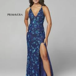 In Stock Primavera Couture 3731 Size 0 3D Flowers Prom Dress Sequins With A V Neckline Slit Open Back 72 In Stock Primavera Couture 3731 Size 0 3D Flowers Prom Dress Sequins With A V Neckline Slit Open Back