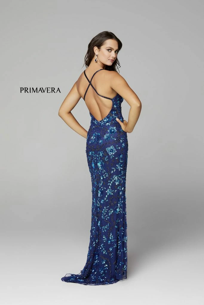 In Stock Primavera Couture 3731 Size 0 3D Flowers Prom Dress Sequins With A V Neckline Slit Open Back 24 In Stock Primavera Couture 3731 Size 0 3D Flowers Prom Dress Sequins With A V Neckline Slit Open Back
