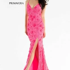 In Stock Primavera Couture 3731 Size 0 3D Flowers Prom Dress Sequins With A V Neckline Slit Open Back 90 In Stock Primavera Couture 3731 Size 0 3D Flowers Prom Dress Sequins With A V Neckline Slit Open Back