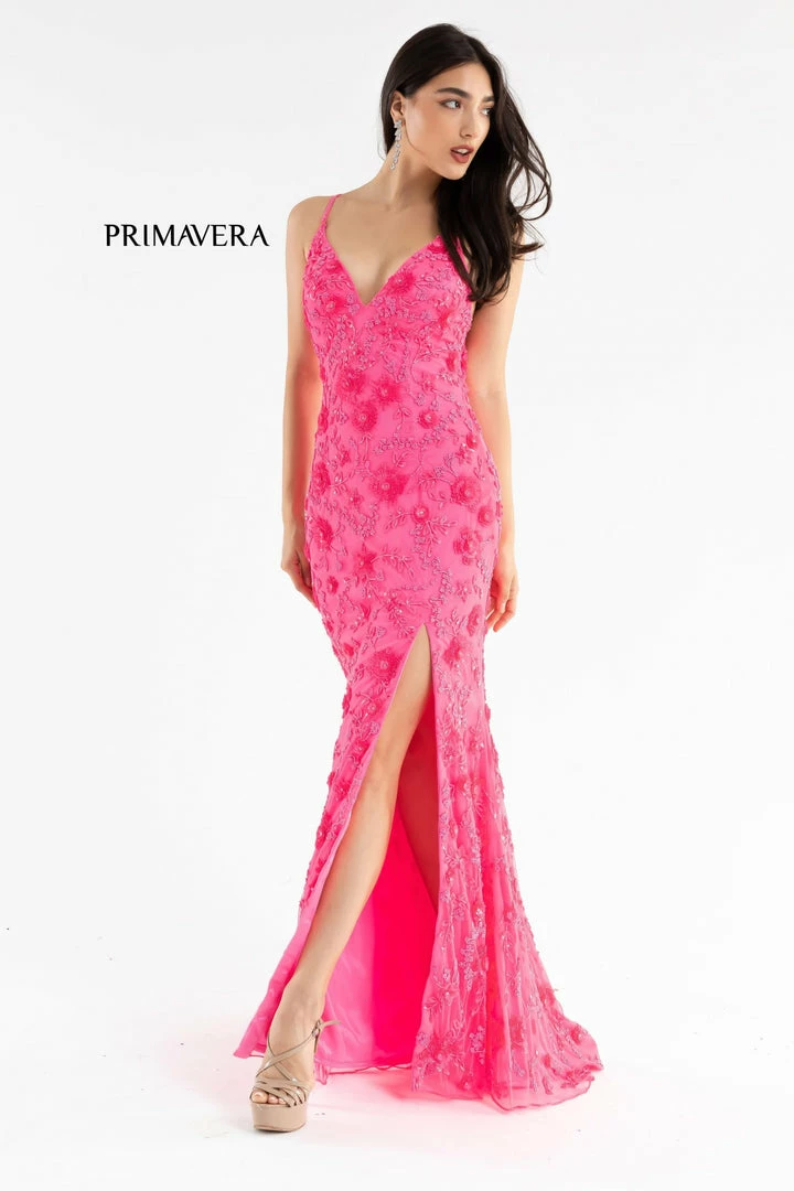 In Stock Primavera Couture 3731 Size 0 3D Flowers Prom Dress Sequins With A V Neckline Slit Open Back 44 In Stock Primavera Couture 3731 Size 0 3D Flowers Prom Dress Sequins With A V Neckline Slit Open Back