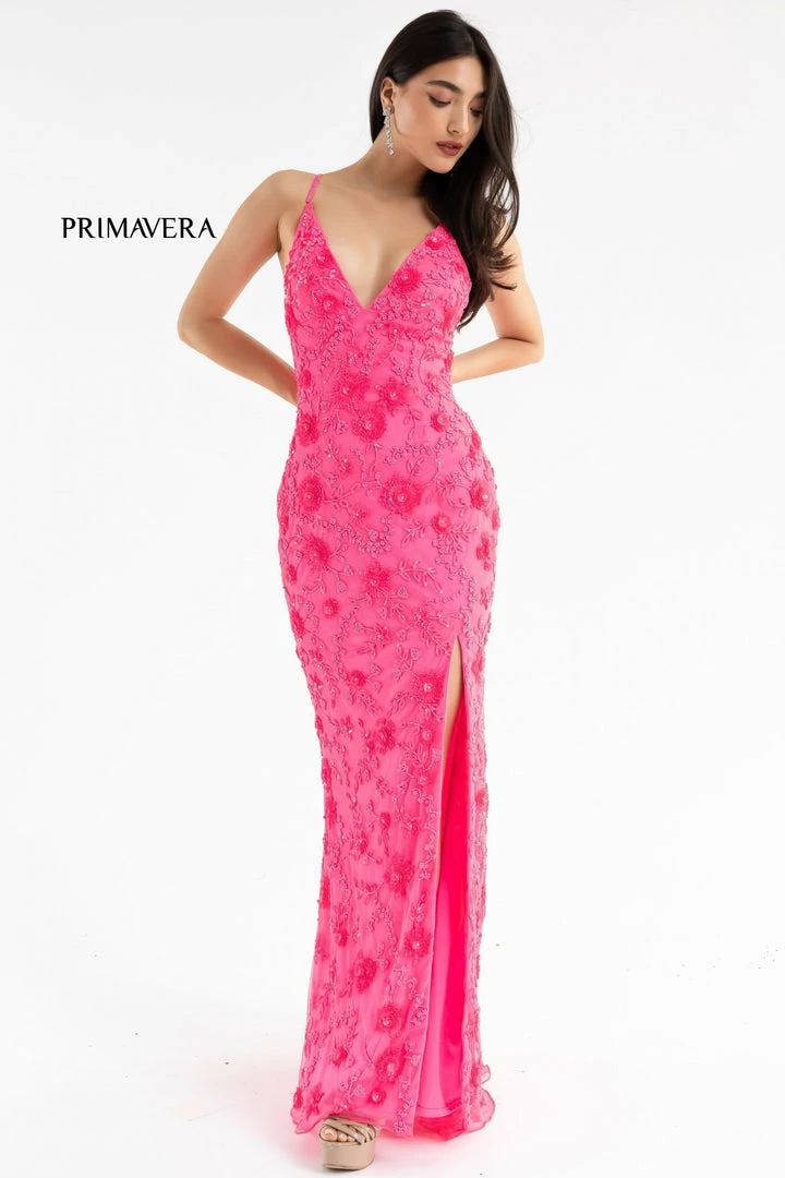 In Stock Primavera Couture 3731 Size 0 3D Flowers Prom Dress Sequins With A V Neckline Slit Open Back 43 In Stock Primavera Couture 3731 Size 0 3D Flowers Prom Dress Sequins With A V Neckline Slit Open Back