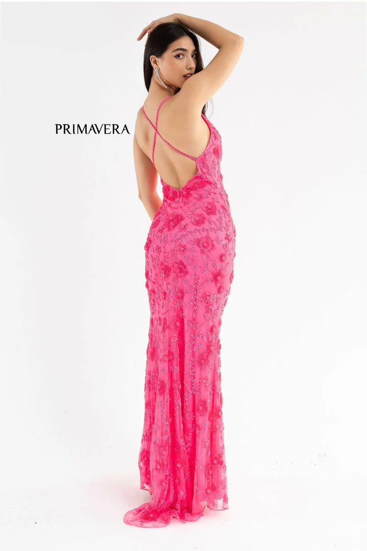 In Stock Primavera Couture 3731 Size 0 3D Flowers Prom Dress Sequins With A V Neckline Slit Open Back 41 In Stock Primavera Couture 3731 Size 0 3D Flowers Prom Dress Sequins With A V Neckline Slit Open Back