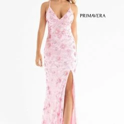 In Stock Primavera Couture 3731 Size 0 3D Flowers Prom Dress Sequins With A V Neckline Slit Open Back 65 In Stock Primavera Couture 3731 Size 0 3D Flowers Prom Dress Sequins With A V Neckline Slit Open Back