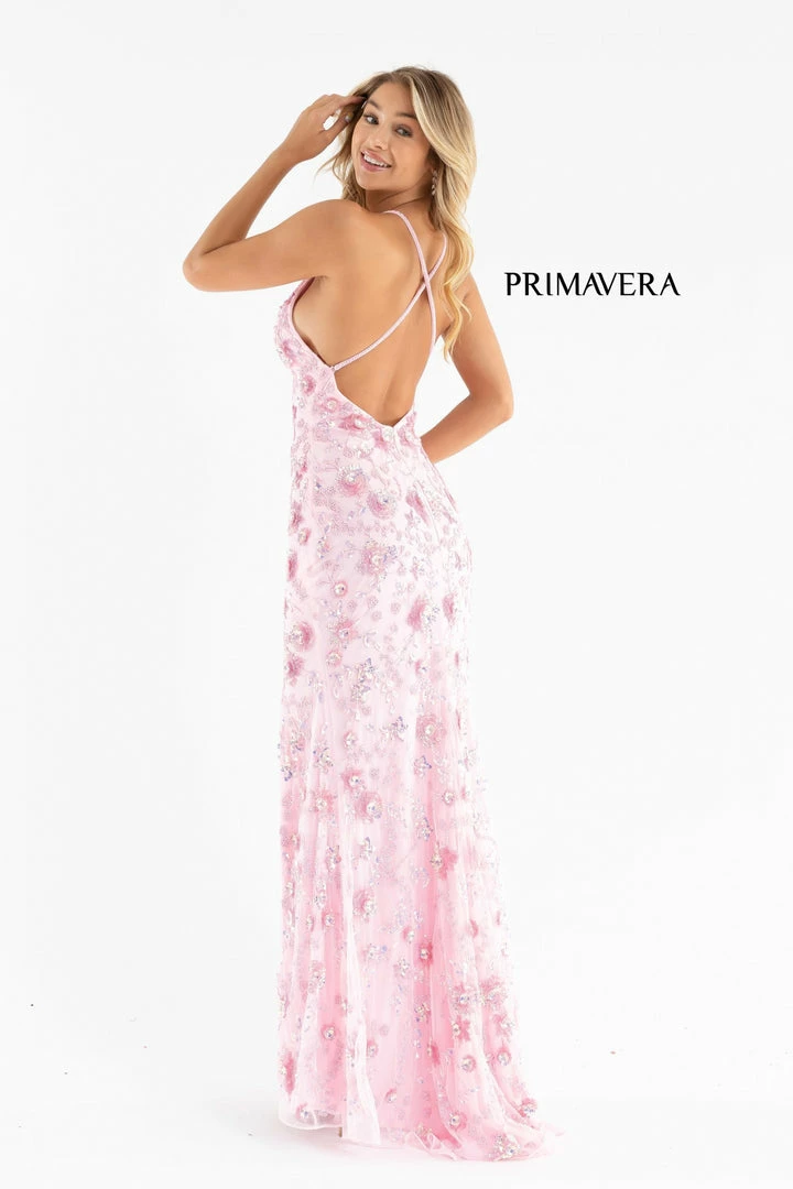In Stock Primavera Couture 3731 Size 0 3D Flowers Prom Dress Sequins With A V Neckline Slit Open Back 18 In Stock Primavera Couture 3731 Size 0 3D Flowers Prom Dress Sequins With A V Neckline Slit Open Back