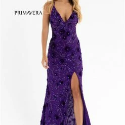 In Stock Primavera Couture 3731 Size 0 3D Flowers Prom Dress Sequins With A V Neckline Slit Open Back 62 In Stock Primavera Couture 3731 Size 0 3D Flowers Prom Dress Sequins With A V Neckline Slit Open Back