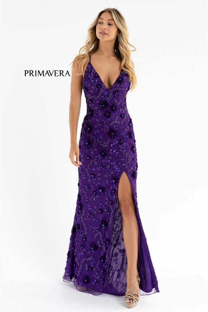 In Stock Primavera Couture 3731 Size 0 3D Flowers Prom Dress Sequins With A V Neckline Slit Open Back 16 In Stock Primavera Couture 3731 Size 0 3D Flowers Prom Dress Sequins With A V Neckline Slit Open Back