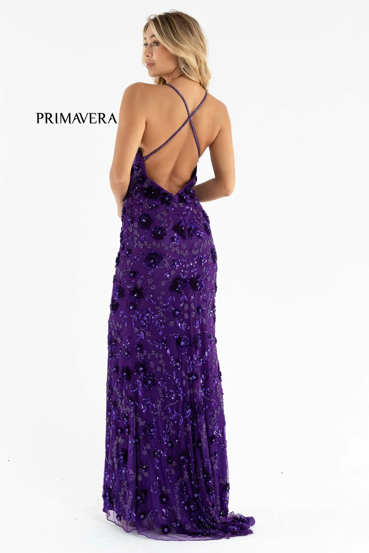 In Stock Primavera Couture 3731 Size 0 3D Flowers Prom Dress Sequins With A V Neckline Slit Open Back 12 In Stock Primavera Couture 3731 Size 0 3D Flowers Prom Dress Sequins With A V Neckline Slit Open Back