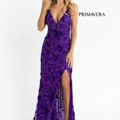 In Stock Primavera Couture 3731 Size 0 3D Flowers Prom Dress Sequins With A V Neckline Slit Open Back 61 In Stock Primavera Couture 3731 Size 0 3D Flowers Prom Dress Sequins With A V Neckline Slit Open Back