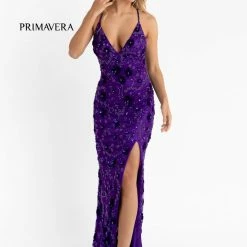 In Stock Primavera Couture 3731 Size 0 3D Flowers Prom Dress Sequins With A V Neckline Slit Open Back 60 In Stock Primavera Couture 3731 Size 0 3D Flowers Prom Dress Sequins With A V Neckline Slit Open Back