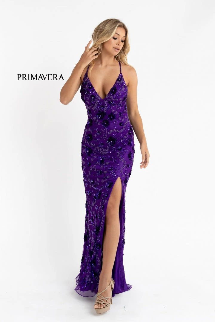 In Stock Primavera Couture 3731 Size 0 3D Flowers Prom Dress Sequins With A V Neckline Slit Open Back 14 In Stock Primavera Couture 3731 Size 0 3D Flowers Prom Dress Sequins With A V Neckline Slit Open Back