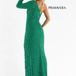 Primavera Couture 3732 One Shoulder Prom Dress Long Sleeve Fitted Evening Gown