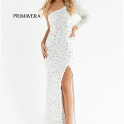 Primavera Couture 3732 One Shoulder Prom Dress Long Sleeve Fitted Evening Gown