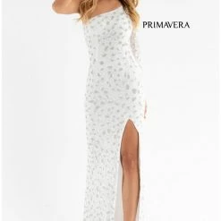 Primavera Couture 3732 One Shoulder Prom Dress Long Sleeve Fitted Evening Gown