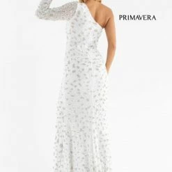 Primavera Couture 3732 One Shoulder Prom Dress Long Sleeve Fitted Evening Gown
