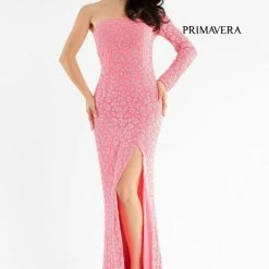 Primavera Couture 3732 One Shoulder Prom Dress Long Sleeve Fitted Evening Gown
