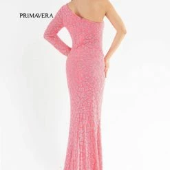 Primavera Couture 3732 One Shoulder Prom Dress Long Sleeve Fitted Evening Gown