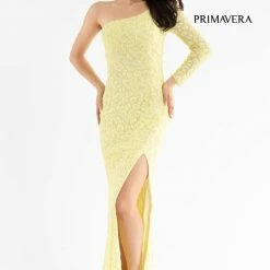 Primavera Couture 3732 One Shoulder Prom Dress Long Sleeve Fitted Evening Gown