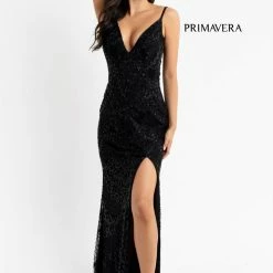 In Stock Primavera Couture 3733 Beaded Prom Dress V Neckline Backless Side Slit Evening Gown