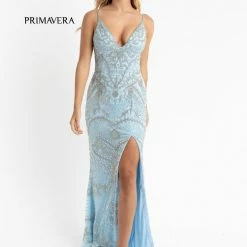 In Stock Primavera Couture 3733 Beaded Prom Dress V Neckline Backless Side Slit Evening Gown