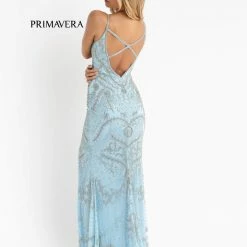 In Stock Primavera Couture 3733 Beaded Prom Dress V Neckline Backless Side Slit Evening Gown