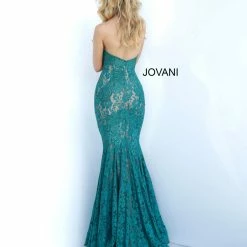 Jovani 37334 Long Sweetheart Embellished Lace Prom Dress Fitted Mermaid Strapless Mermaid Dresses