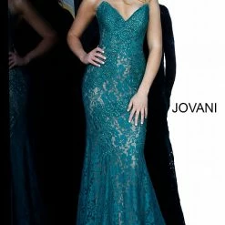 Jovani 37334 Long Sweetheart Embellished Lace Prom Dress Fitted Mermaid Strapless Mermaid Dresses