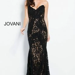 Jovani 37334 Long Sweetheart Embellished Lace Prom Dress Fitted Mermaid Strapless Mermaid Dresses