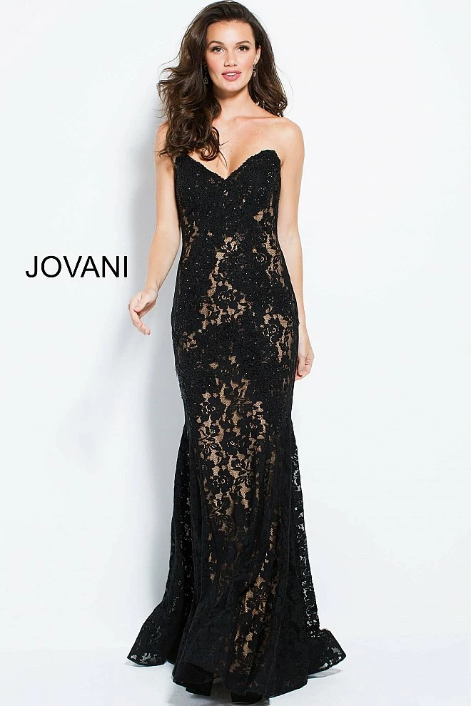 Jovani 37334 Embellished Lace Prom Dress Peak Point Neckline Fitted Mermaid Strapless Mermaid Dresses 6 Jovani 37334 Embellished Lace Prom Dress Peak Point Neckline Fitted Mermaid Strapless Mermaid Dresses