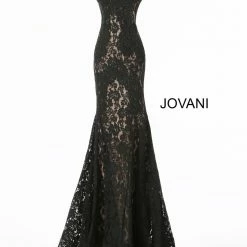 Jovani 37334 Strapless Embellished Lace Prom Dress Fitted Mermaid Long Peak Point Neckline Mermaid Dresses
