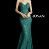 Jovani 37334 Embellished Lace Prom Dress Peak Point Neckline Fitted Mermaid Strapless Mermaid Dresses