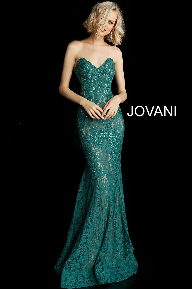 Jovani 37334 Embellished Lace Prom Dress Peak Point Neckline Fitted Mermaid Strapless Mermaid Dresses 3 Jovani 37334 Embellished Lace Prom Dress Peak Point Neckline Fitted Mermaid Strapless Mermaid Dresses