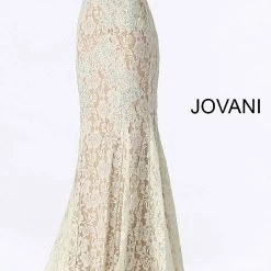 Jovani 37334 Long Sweetheart Embellished Lace Prom Dress Fitted Mermaid Strapless Mermaid Dresses