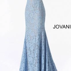 Jovani 37334 Strapless Embellished Lace Prom Dress Fitted Mermaid Long Peak Point Neckline Mermaid Dresses