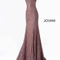 Jovani 37334 Strapless Embellished Lace Prom Dress Fitted Mermaid Long Peak Point Neckline Mermaid Dresses